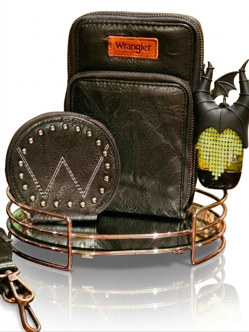 WRANGLER Black Crossbody Coin Purse Disney Villains Fringe Charm